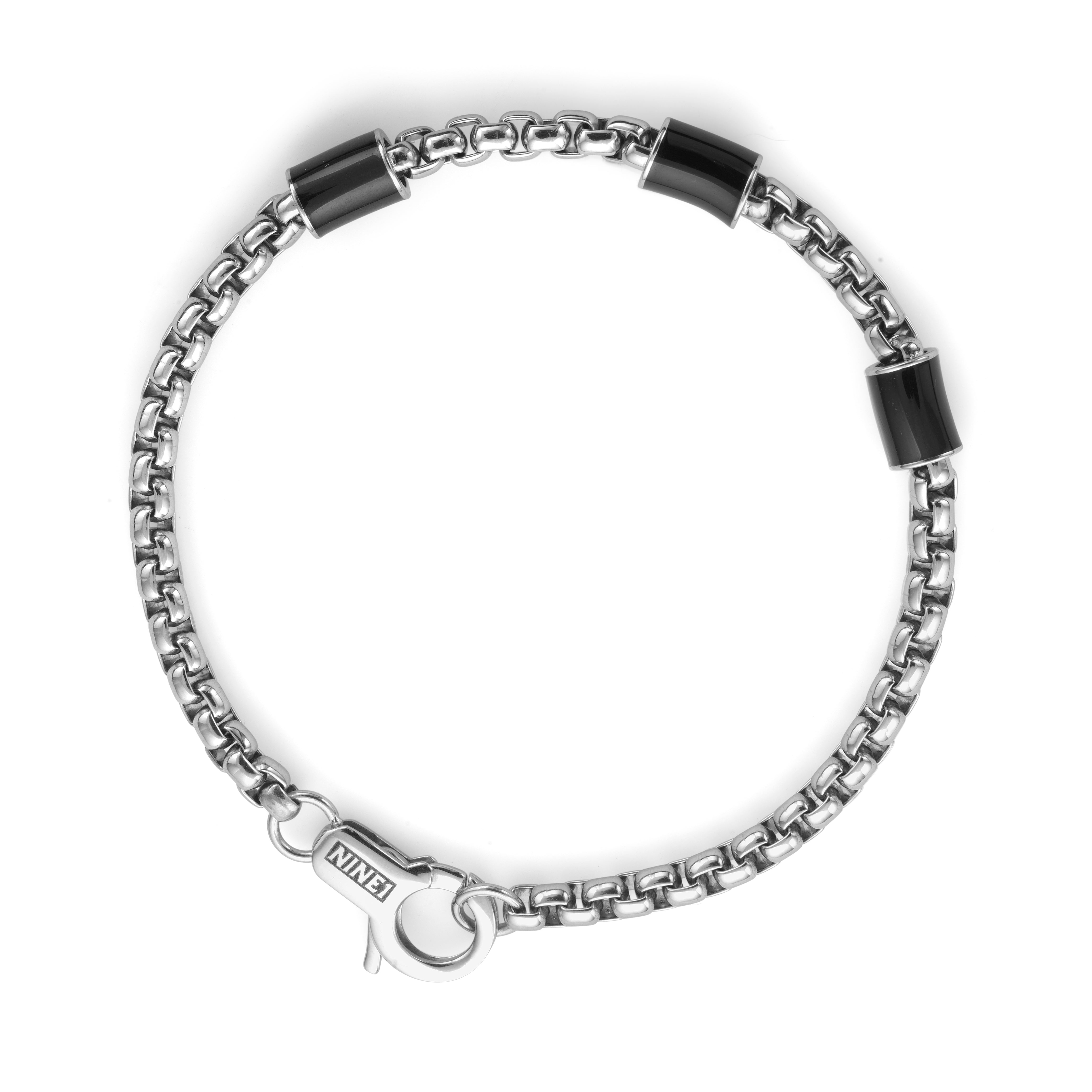 Bracelet Box Chain Round Onyx 4mm